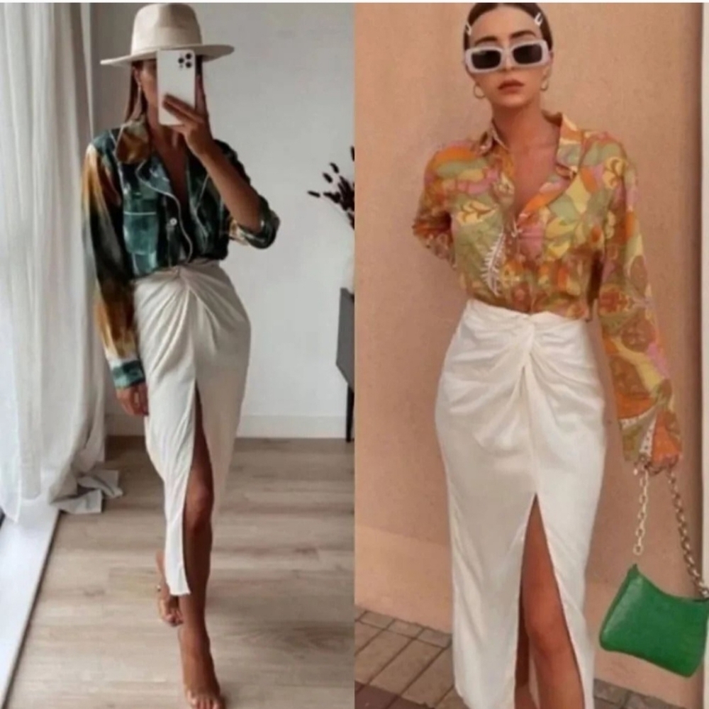 Zara White Skirt With Big Slit